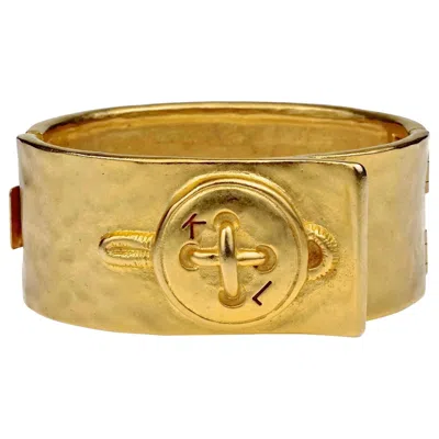 Pre-owned Karl Lagerfeld Vintage  Kl Logo Button Novelty Cuff Bracelet In Brown