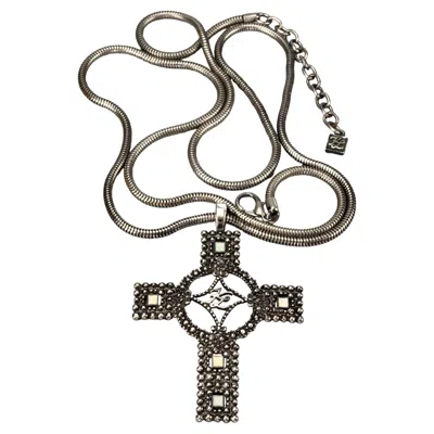 Pre-owned Karl Lagerfeld Vintage  Kl Logo Cross Long Necklace In Multi