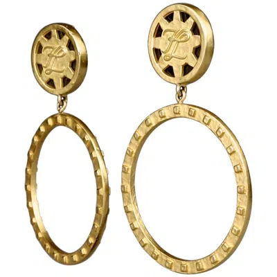 Pre-owned Karl Lagerfeld Vintage  Kl Logo Hoop Earrings In Sand