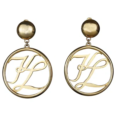 Pre-owned Karl Lagerfeld Vintage  Kl Logo Openwork Dangling Earrings In Sand