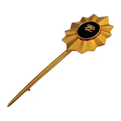 Pre-owned Karl Lagerfeld Vintage  Kl Logo Sun Long Stick Brooch In Brown