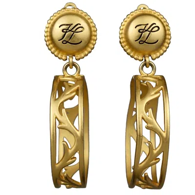 Pre-owned Karl Lagerfeld Vintage  Kl Logo Vine Hoop Earrings In Brown