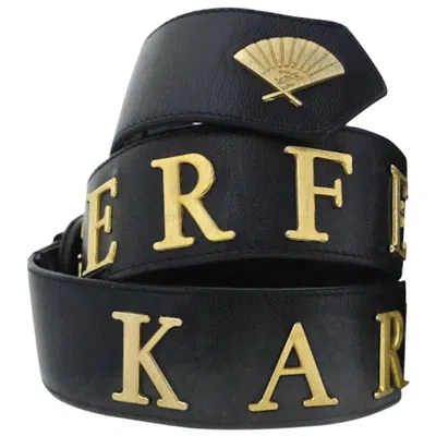 Pre-owned Karl Lagerfeld Vintage  Letter Caviar Leather Belt In Black