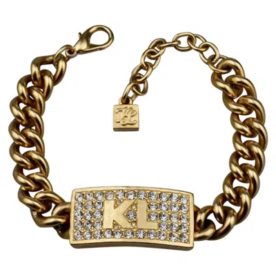 Pre-owned Karl Lagerfeld Vintage  Logo Id Name Plate Chain Bracelet In Brown