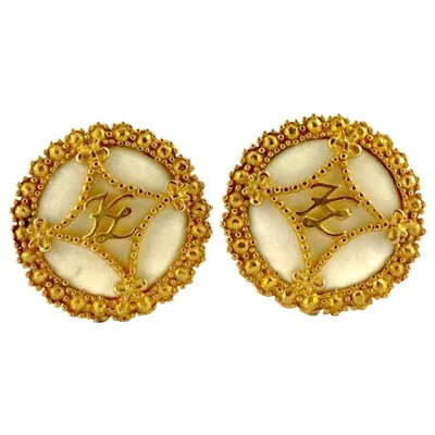 Pre-owned Karl Lagerfeld Vintage  Logo Ribbon Ceramic Earrings In Brown
