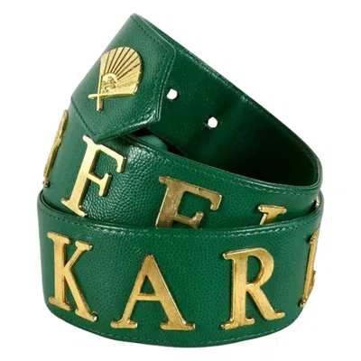 Pre-owned Karl Lagerfeld Vintage  Logo Spelled Grain Leather Green Belt