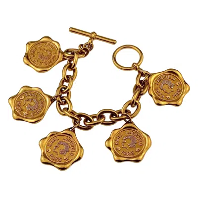 Pre-owned Karl Lagerfeld Vintage  Logo Wax Seal Coin Medallion Charm Bracelet In Brown