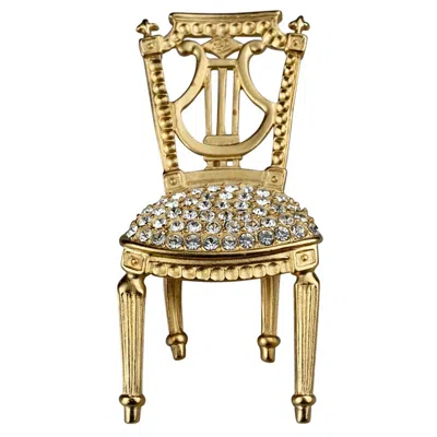 Pre-owned Karl Lagerfeld Vintage  Lyre French Chair Rhinestone Brooch In Sand