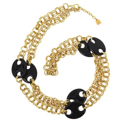 Pre-owned Karl Lagerfeld Vintage  Mariner Brass Chain Wrap Necklace With Black Resin Disks