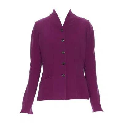 Pre-owned Karl Lagerfeld Vintage  Purple Wool Graphic Button Paneled Blazer Skirt Suit Fr36
