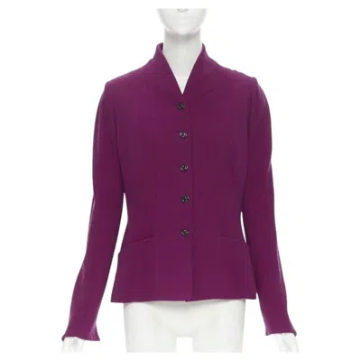 Pre-owned Karl Lagerfeld Vintage  Purple Wool Graphic Button Paneled Blazer Skirt Suit Fr36