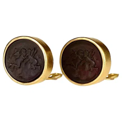Pre-owned Karl Lagerfeld Vintage  Putti Cherub "every Cloud Has A Silver Lining" Earrings In Black