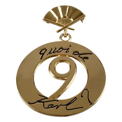 Pre-owned Karl Lagerfeld Vintage  "quoi De 9 Karl?" Iconic Fan Pearl Drop Brooch In Brown
