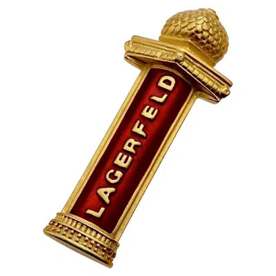 Pre-owned Karl Lagerfeld Vintage  Spelled Enamel Tower Brooch In Brown