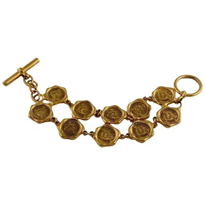Pre-owned Karl Lagerfeld Vintage  Tiered Wax Seal Logo Coin Medallion Bracelet In Brown