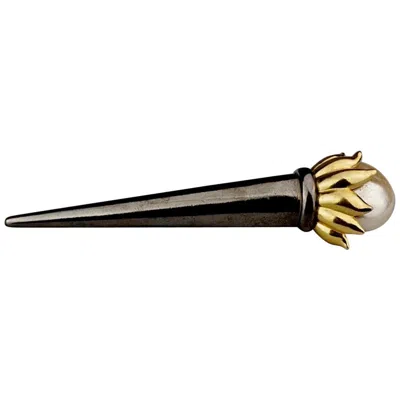 Pre-owned Karl Lagerfeld Vintage  Torch Pearl Brooch In Black