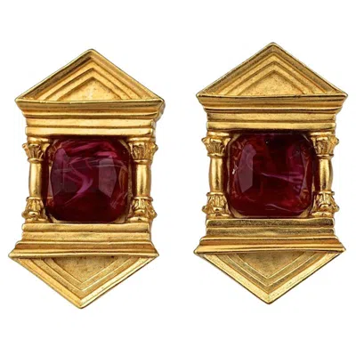 Pre-owned Karl Lagerfeld Vintage  Upside Down Greek Temple Door Earrings In Brown