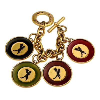 Pre-owned Karl Lagerfeld Vintage  "waiter" Plate Enamel Charm Bracelet In Sand