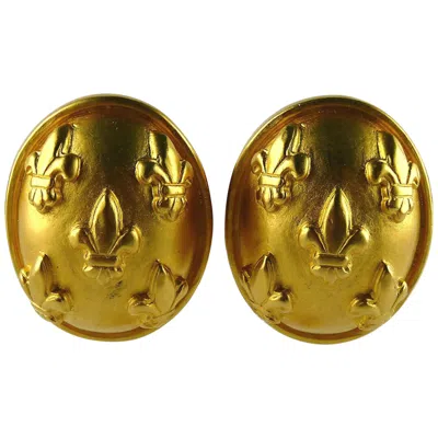 Pre-owned Karl Lagerfeld Vintage Massive Gold Toned Fleur De Lys Clip-on Earrings In Multi