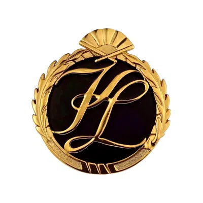 Pre-owned Karl Lagerfeld Vintage Massive Iconic  Kl Logo Fan Medallion Brooch In Black