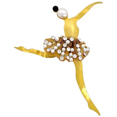 Pre-owned Karl Lagerfeld Vintage Massive  Ballerina Mesh Jewelled Tutu Whimsical Brooch In Sand