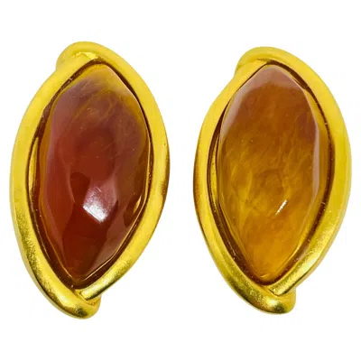 Pre-owned Karl Lagerfeld Vintage Matte Gold Plated Poured Glass Designer Clip On Earrings In Multi