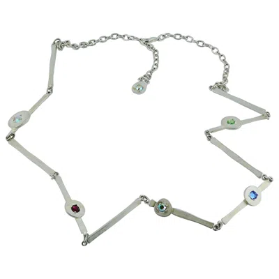 Pre-owned Karl Lagerfeld Vintage Multicolour Crystal Geometric Silver Toned Necklace