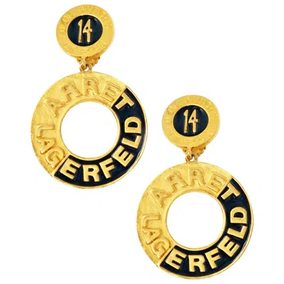 Pre-owned Karl Lagerfeld Vintage Oversized  Parisian Office Address Hoop Earrings, 1980s In Orange