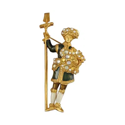 Pre-owned Karl Lagerfeld Vintage Rare  Figural Harvest Motif Enamel Brooch In Brown