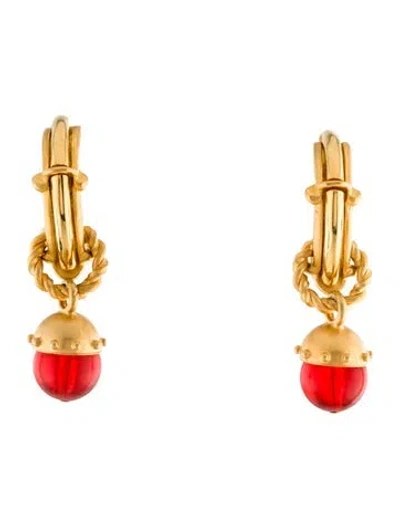 Pre-owned Karl Lagerfeld Vintage Resin Clip-on Hoop Earrings In Red