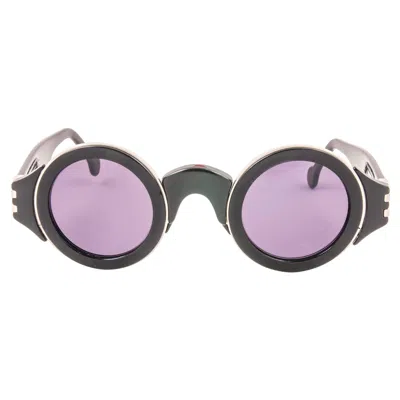 Pre-owned Karl Lagerfeld Vintage Round Black And Silver Sunglasses Made In Germany, 1980s