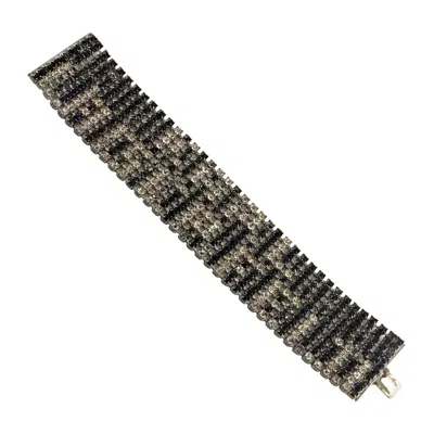 Pre-owned Karl Lagerfeld Vintage Runway  Spelled Rhinestones Mesh Bracelet In Black