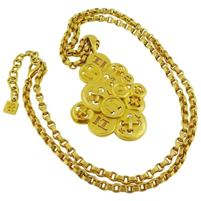 Pre-owned Karl Lagerfeld Vintage Sautoir Necklace With Iconic Button Pendant In Brown