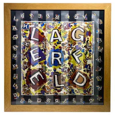 Pre-owned Karl Lagerfeld Vintage Silk Framed Scarf By , Art Deco Style In Brown