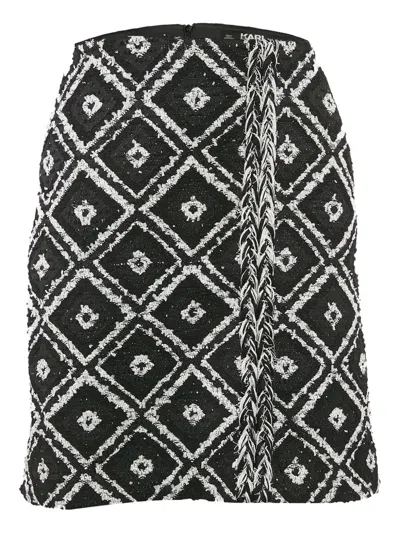 Pre-owned Karl Lagerfeld Vintage Tweed Geometric Skirt In Black
