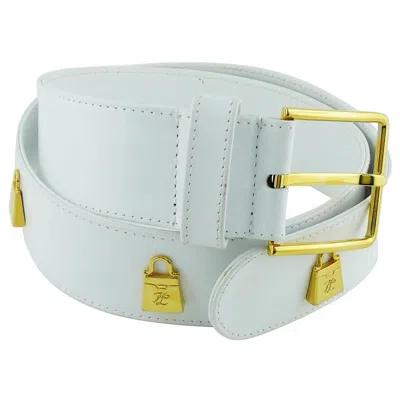 Pre-owned Karl Lagerfeld Vintage White Leather Belt With Gold Toned Handbags