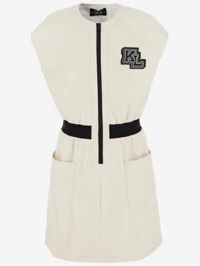 Karl Lagerfeld Kids' Viscose Dress With Logo In Beige