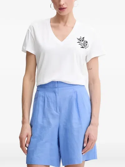Karl Lagerfeld V-neck Embroidered T-shirt In White