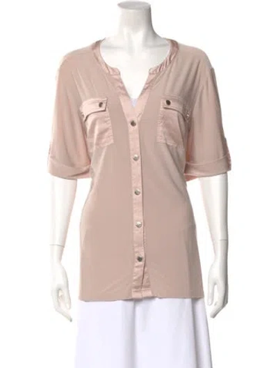Pre-owned Karl Lagerfeld V-neck Short Sleeve Button-up Top In Pink