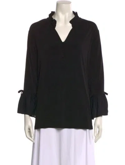 Pre-owned Karl Lagerfeld V-neck Three-quarter Sleeve Blouse In Black