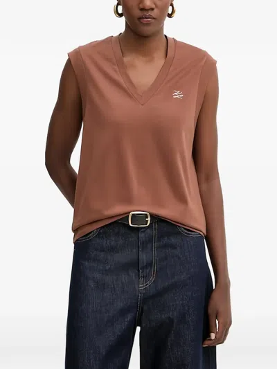 Karl Lagerfeld V-neck Vest In Brown