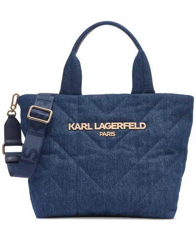 Karl Lagerfeld Voyage Small Quilted Denim Tote Bag In Washed Denim