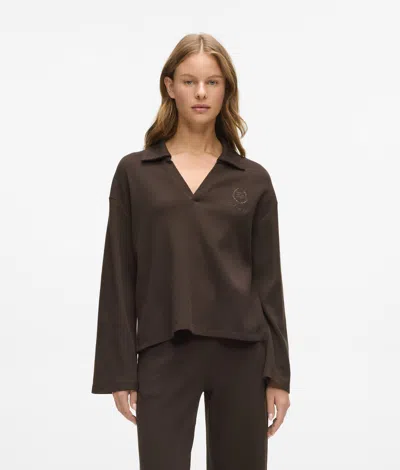 Karl Lagerfeld Waffle Loungewear Polo Shirt In Brown