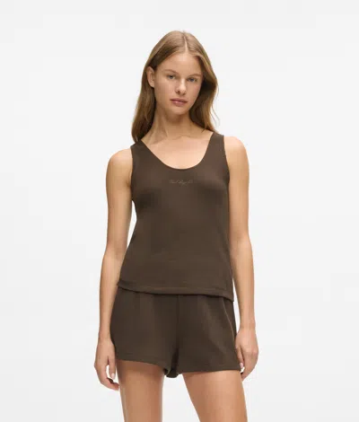 Karl Lagerfeld Waffle Loungewear Tank Top In Brown