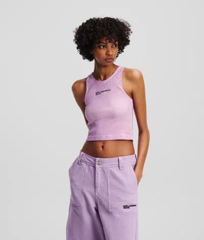 Karl Lagerfeld Washed Ribbed Tank Top In Purple