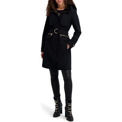 KARL LAGERFELD KARL LAGERFELD WATER RESISTANT SOFT SHELL COAT WITH REMOVABLE FAUX FUR TRIM