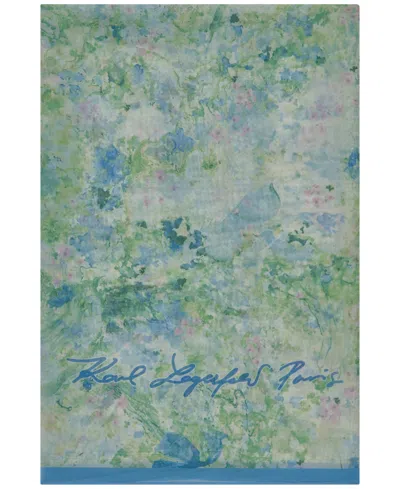Karl Lagerfeld Paris Watercolor Garden Chiffon Scarf In Blue