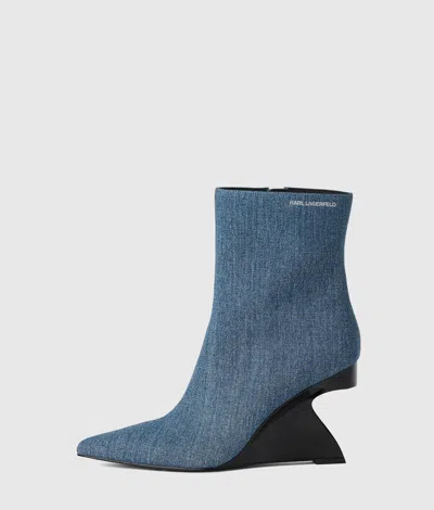 Karl Lagerfeld Waverely Denim Midi Boots In Blue
