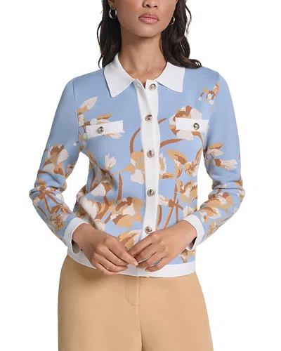Karl Lagerfeld Whimsical Collared Cardigan In Blue