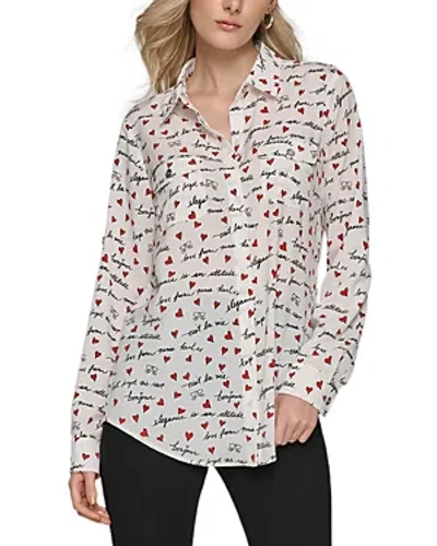 Karl Lagerfeld Whimsy Button Front Blouse In White